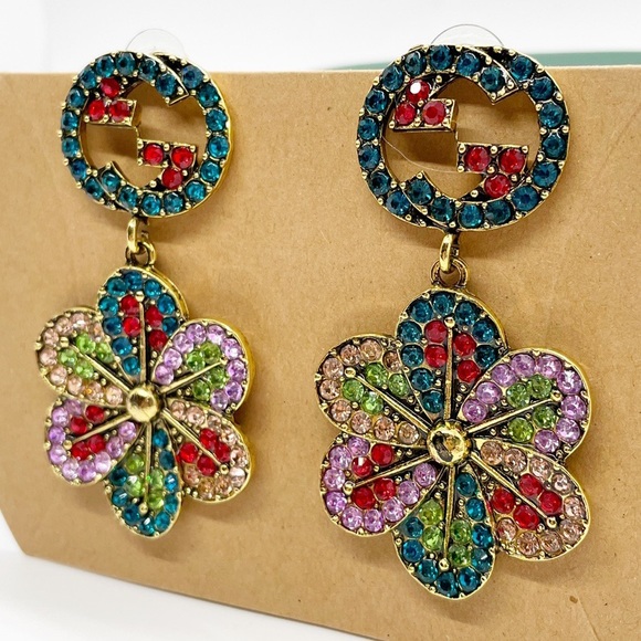 New Gold Multicolored Stud Dangle Earrings - Picture 4 of 6